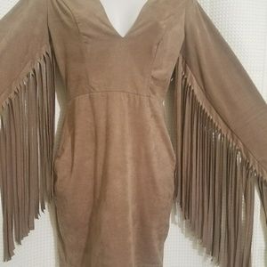 Microsuede Fringe Dress